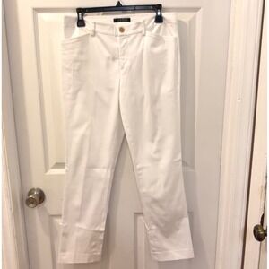 Lauren Ralph Lauren Size 8 White Cotton Classic Fit Straight Leg Trouser Pants